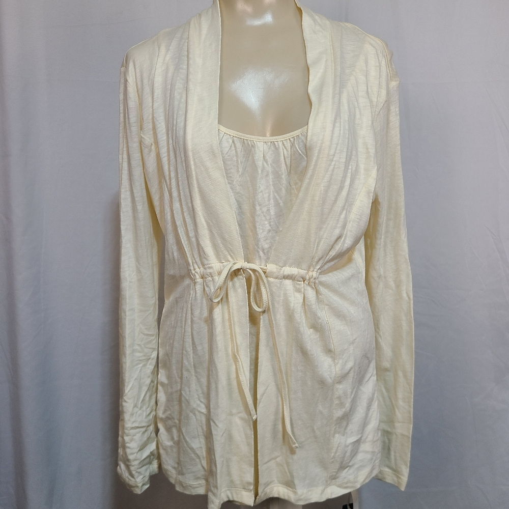 Architect Y2K Layered Cardigan Cream Long Sleeve Size M Tie Boho Cottagecore
